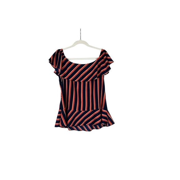New! NWT Banana Republic Women's Off Shoulder Peplum Red Navy Striped Blouse Sma - Picture 1 of 11